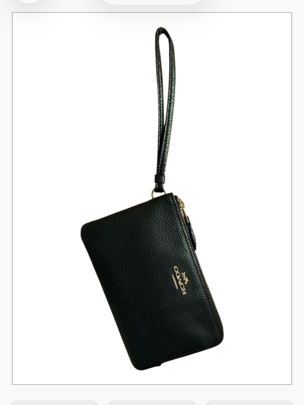 Coach Black Pebbled Leather double zipper wristlet wallet gold hardware GUC